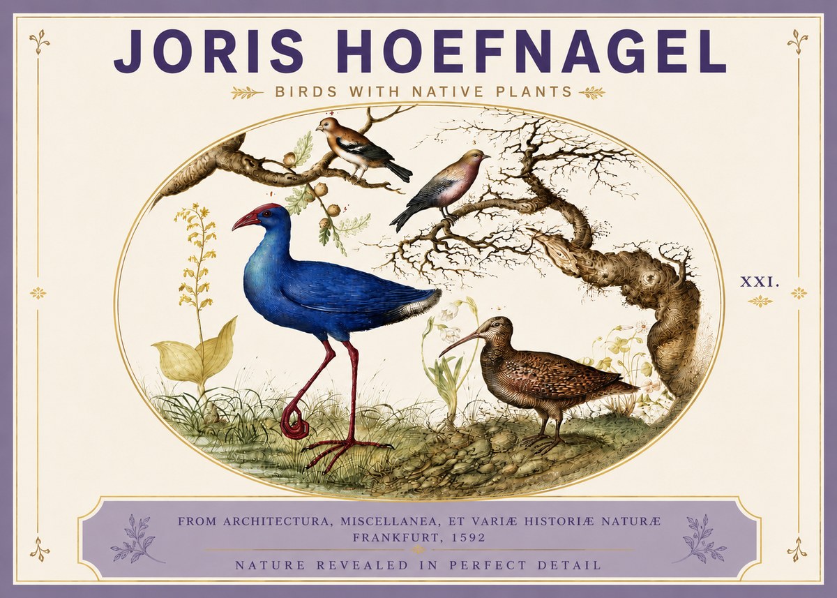 Joris Hoefnagel Birds with Native Plants No5 - Plakat