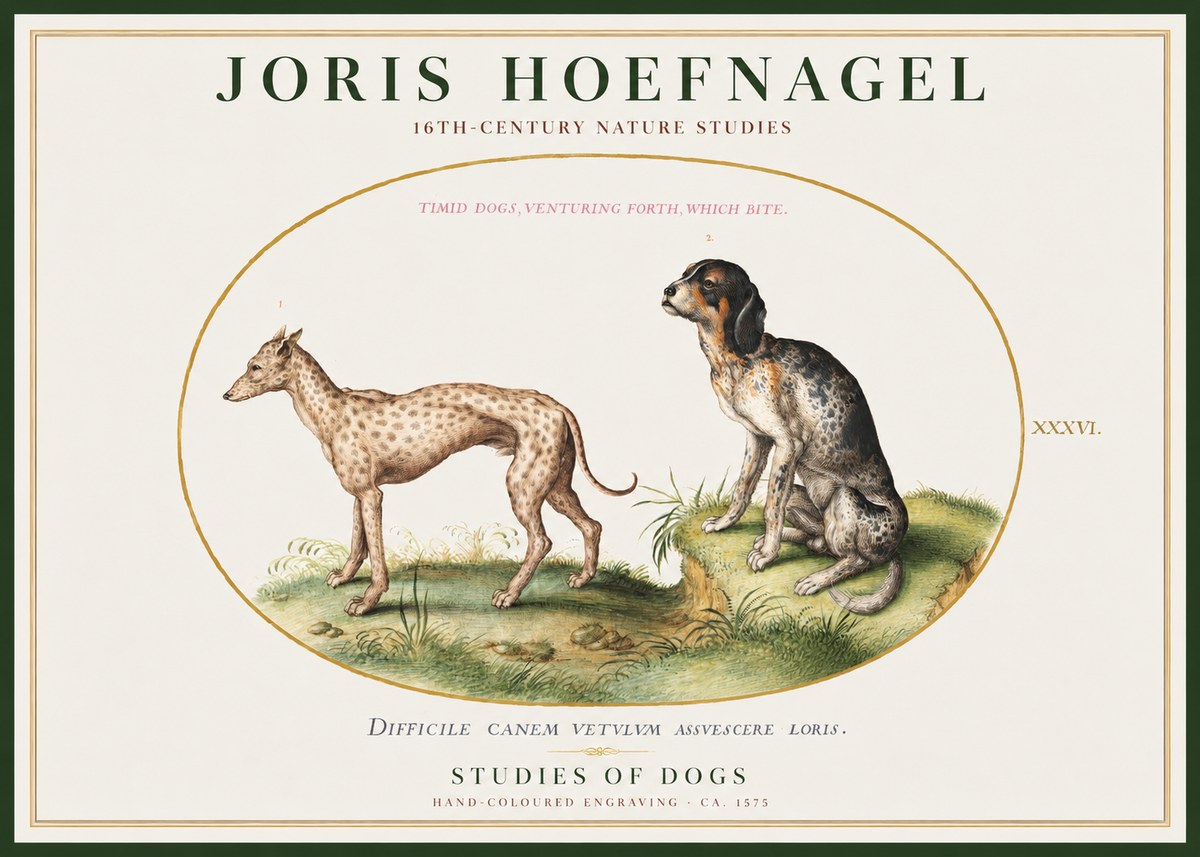 Joris Hoefnagel Studies of Dogs No1 - Plakat