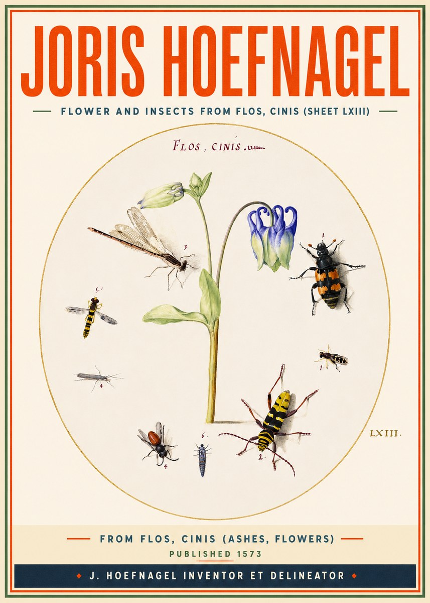 Joris Hoefnagel Insects and a Flower Study No4 - Plakat
