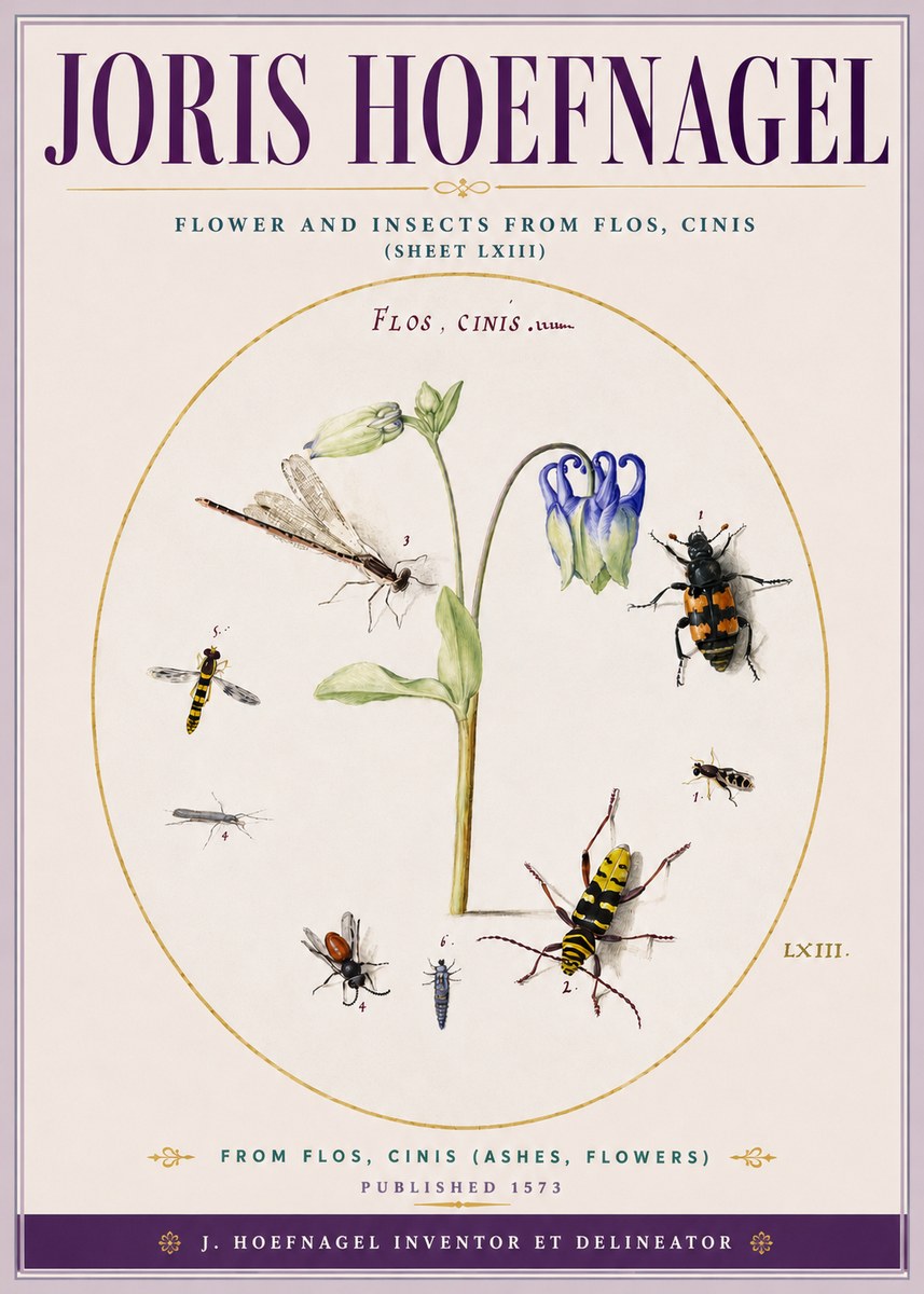 Joris Hoefnagel Insects and a Flower Study No5 - Plakat