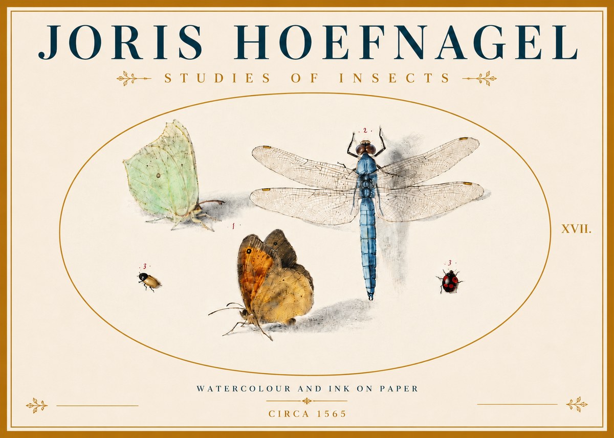 Joris Hoefnagel A Study of Butterflies, Dragonflies and Beetles No6 - Plakat