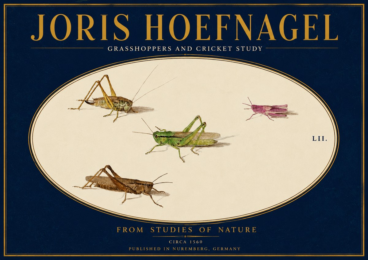 Joris Hoefnagel Three Grasshoppers and a Locust No4 - Plakat