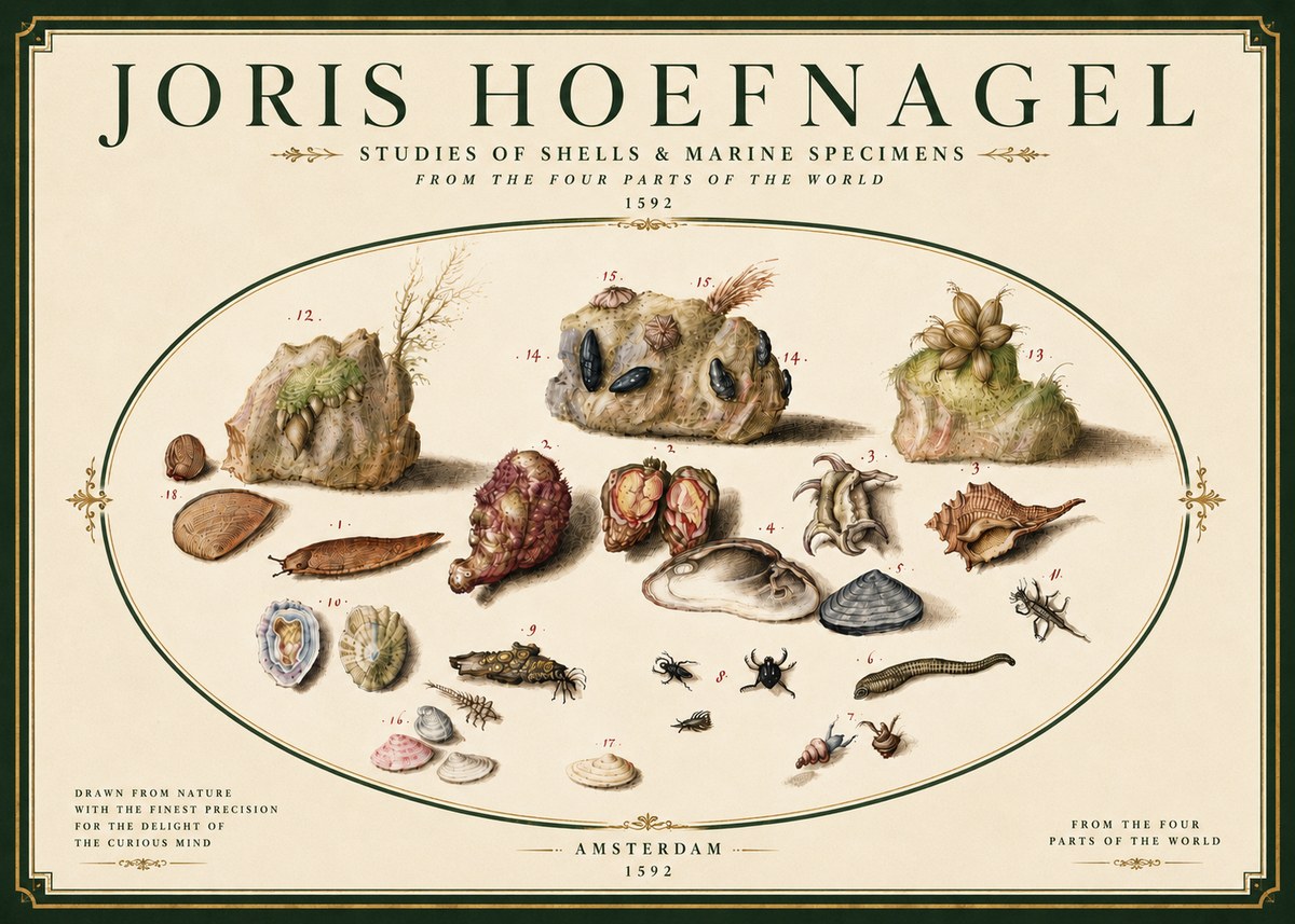 Joris Hoefnagel Studies of Shells & Marine Specimens No6 - Plakat