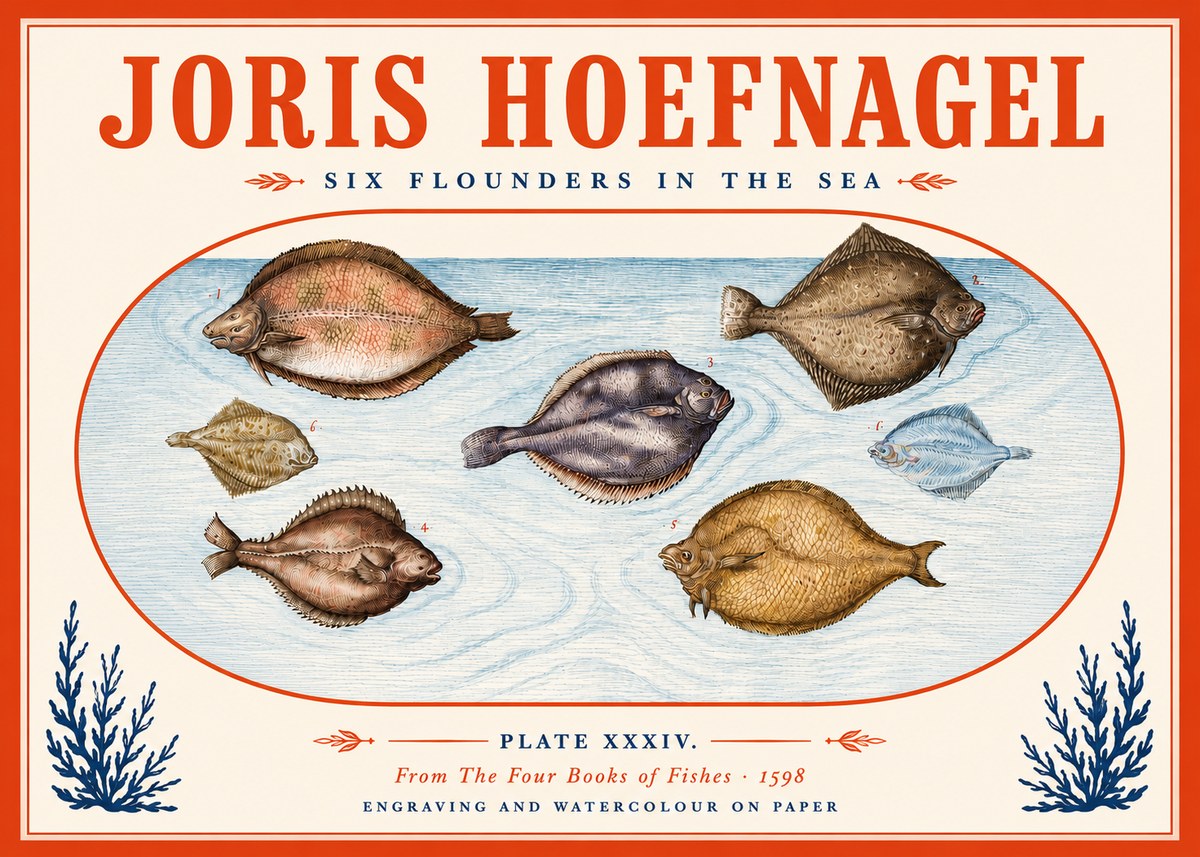 Joris Hoefnagel Six Flounders in the Sea No5 - Plakat