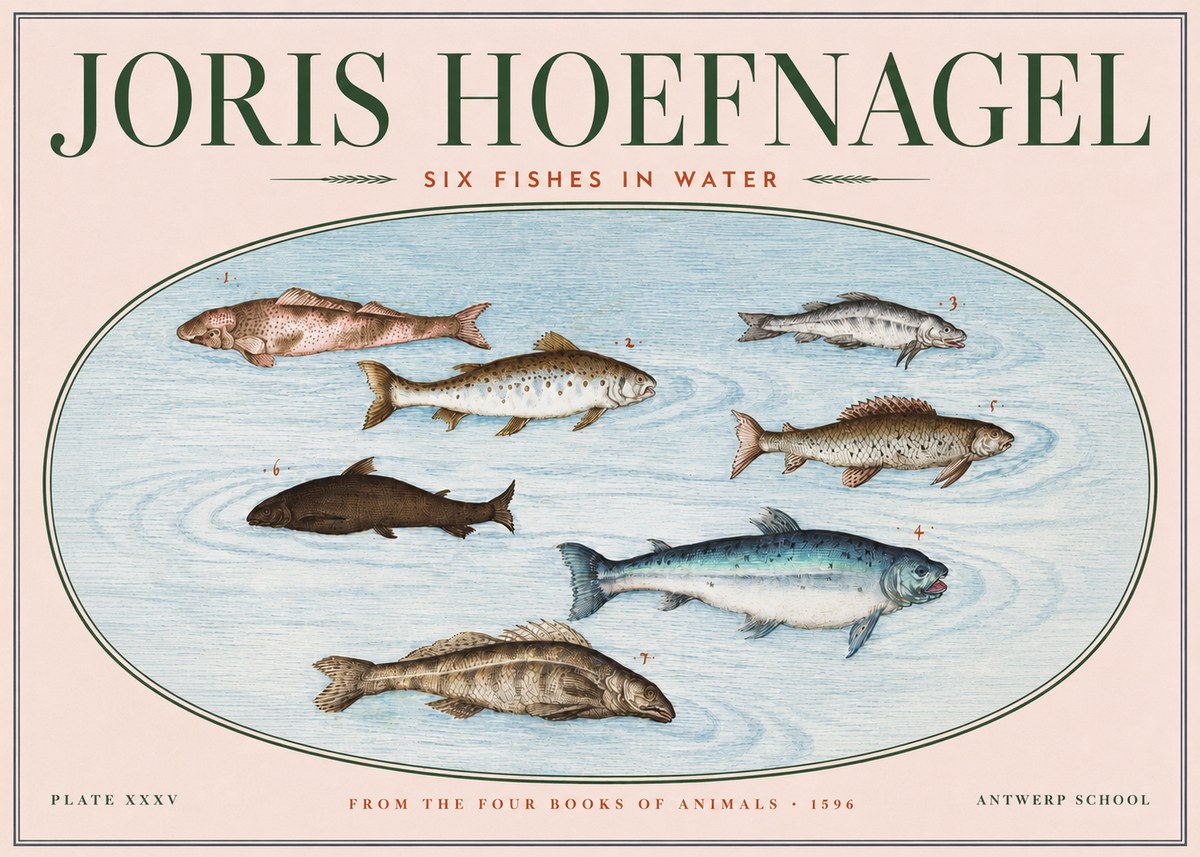 Joris Hoefnagel Six Fishes in Water I No3 - Plakat