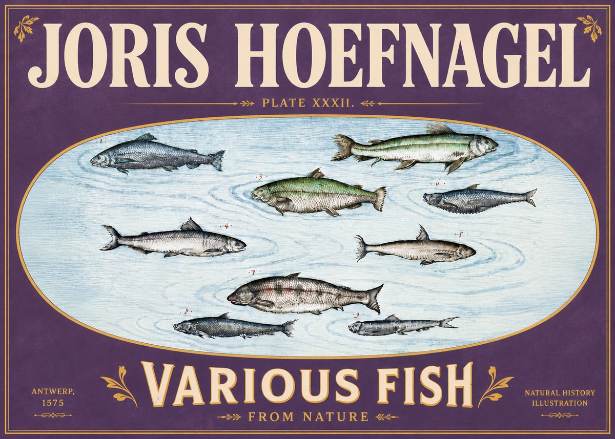 Joris Hoefnagel Various Fish from Nature No6 - Plakat