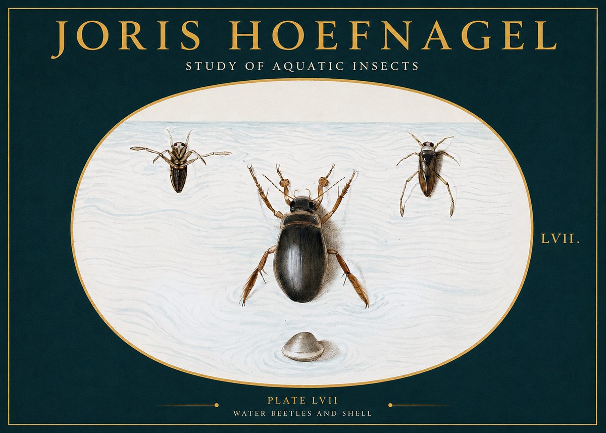 Joris Hoefnagel Water Beetles and Shell No2 - Plakat