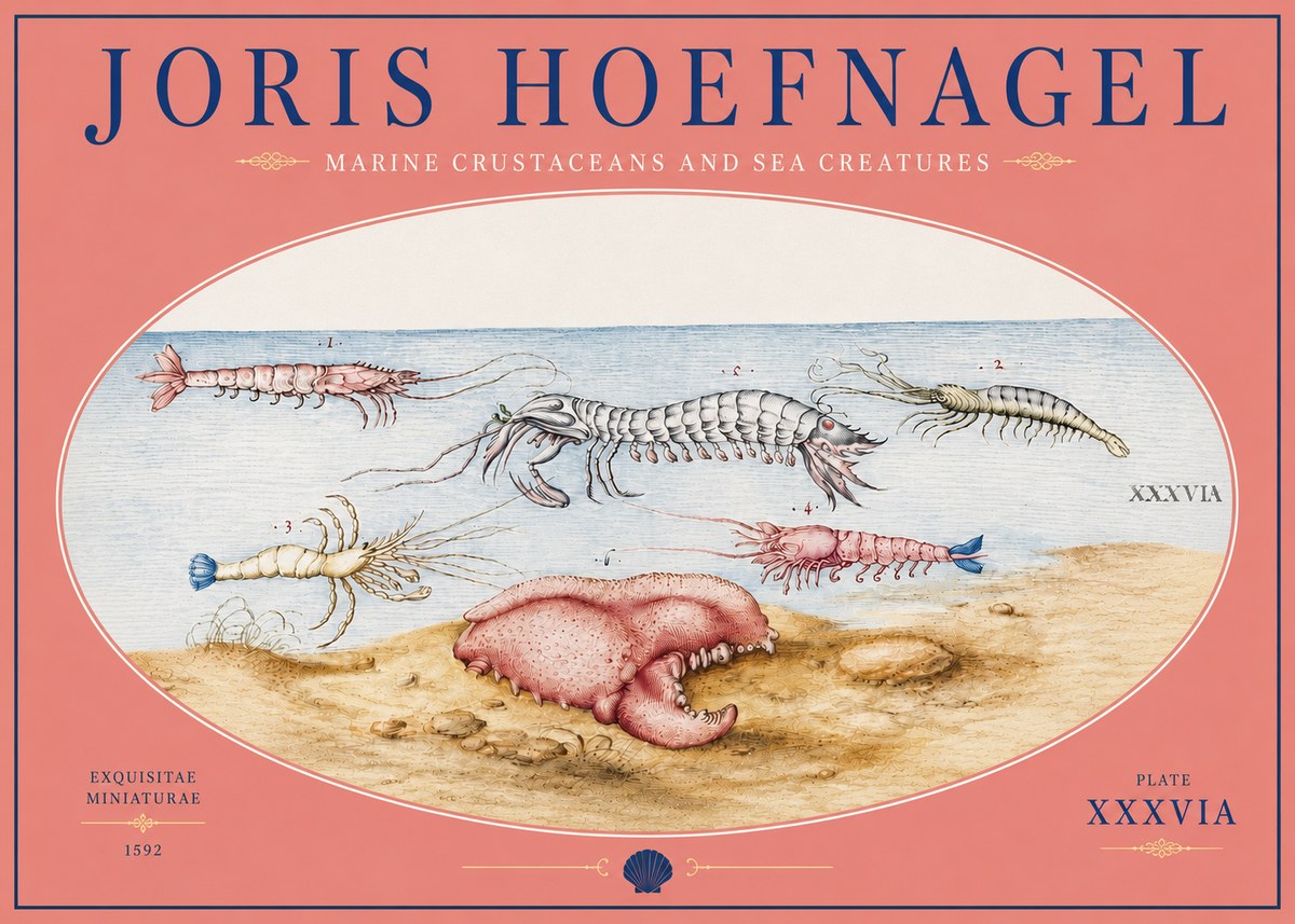 Joris Hoefnagel Marine Crustaceans and Sea Creature No4 - Plakat