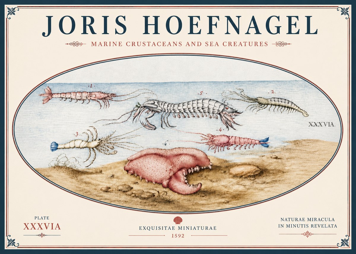 Joris Hoefnagel Marine Crustaceans and Sea Creature No5 - Plakat
