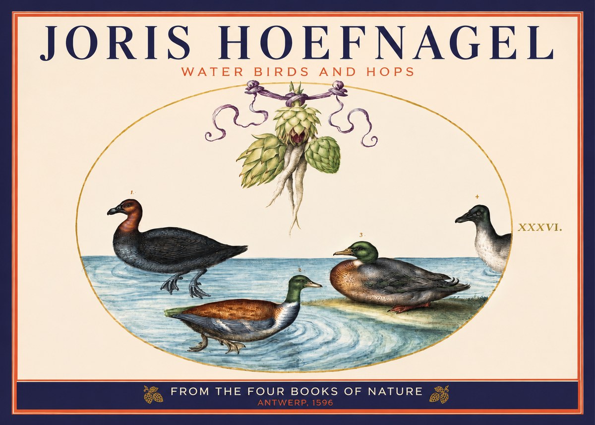Joris Hoefnagel Waterfowl and Hop Bine No6 - Plakat
