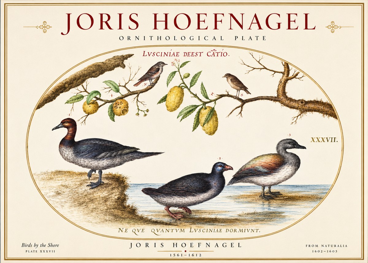 Joris Hoefnagel Plate Xxxvii from the Four Books of Birds No6 - Plakat