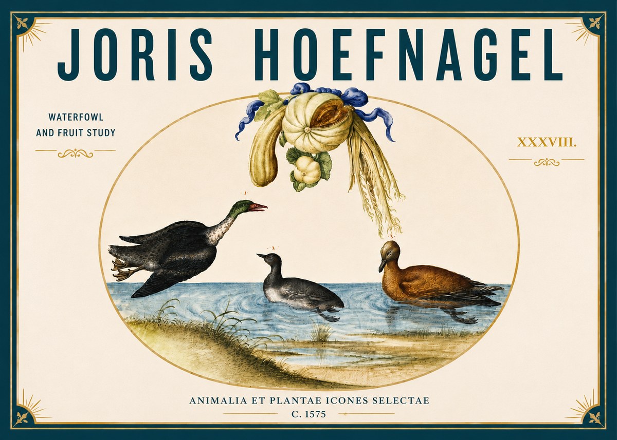 Joris Hoefnagel Waterfowl and Fruit Study No5 - Plakat