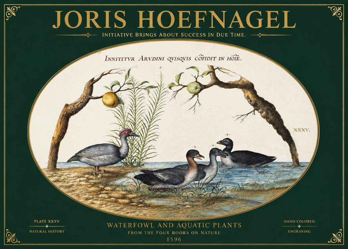 Joris Hoefnagel Waterfowl and Aquatic Plants No2 - Plakat