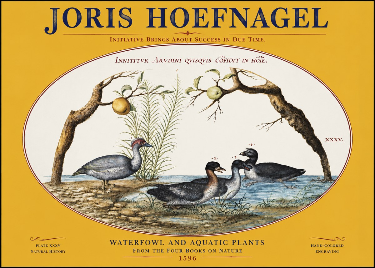 Joris Hoefnagel Waterfowl and Aquatic Plants No3 - Plakat