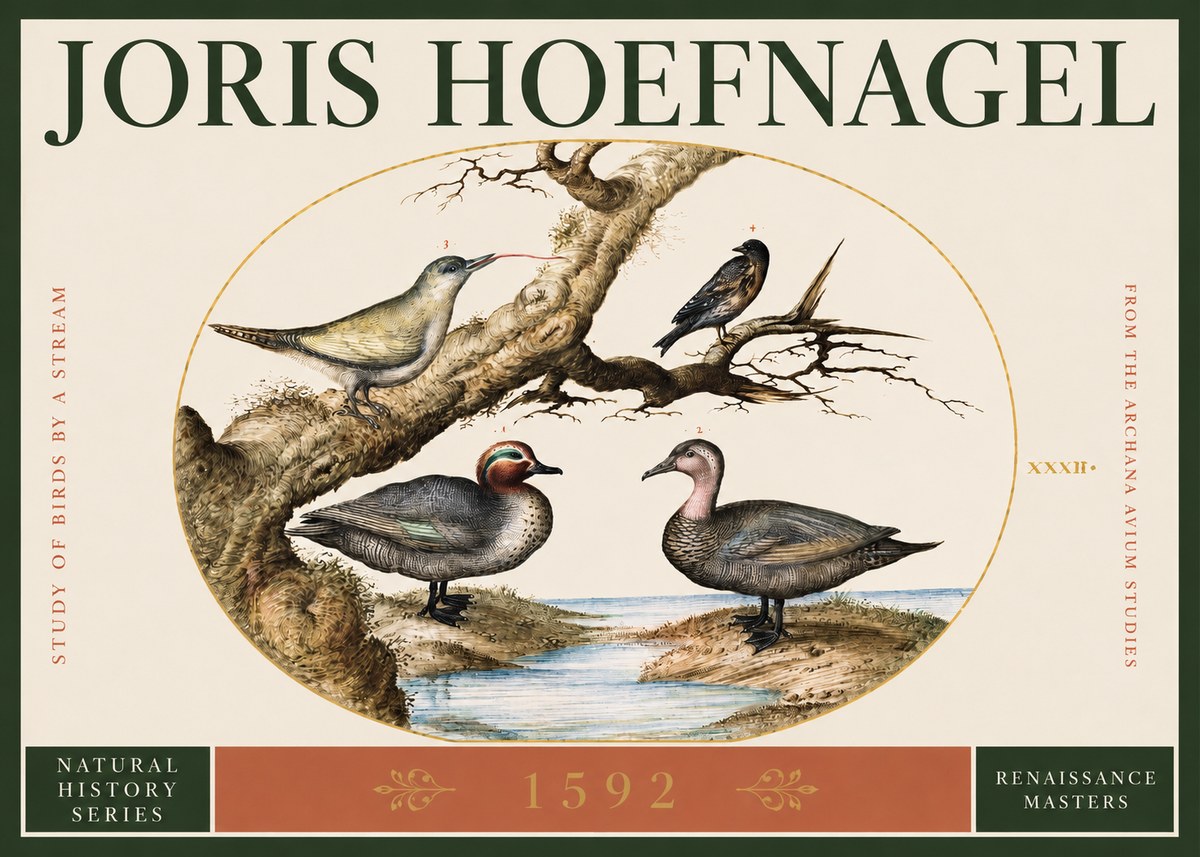 Joris Hoefnagel Study of Birds by a Stream No2 - Plakat