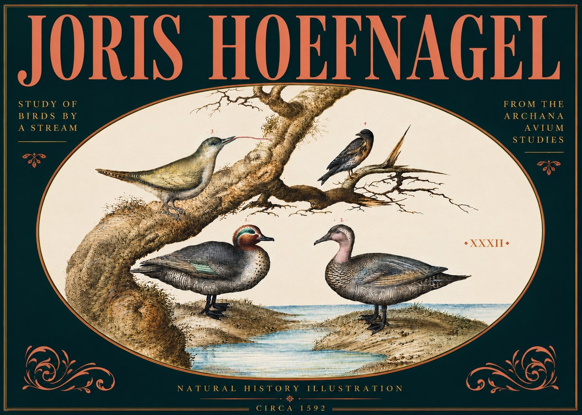 Joris Hoefnagel Study of Birds by a Stream No6 - Plakat