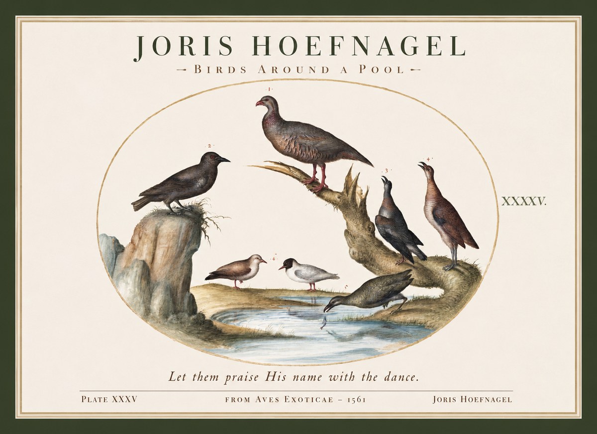 Joris Hoefnagel Birds Around a Pool No1 - Plakat