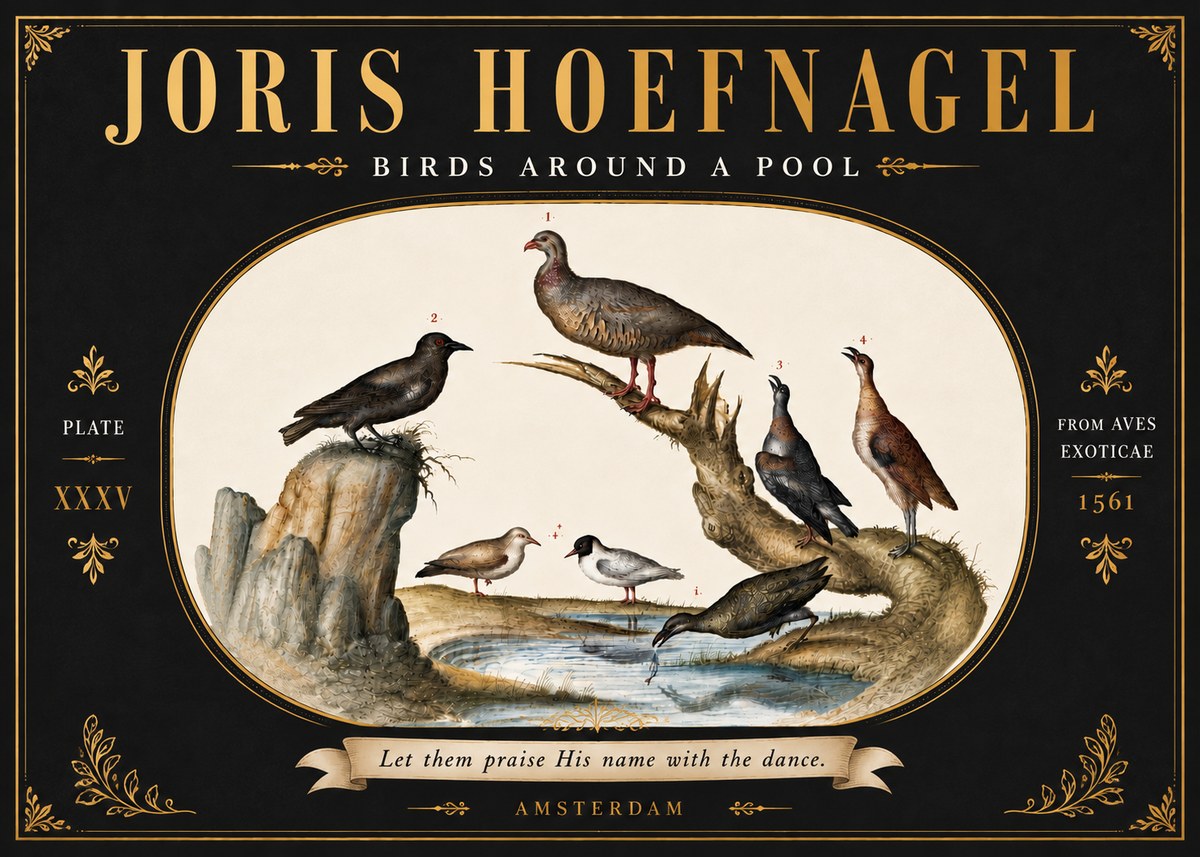 Joris Hoefnagel Birds Around a Pool No6 - Plakat