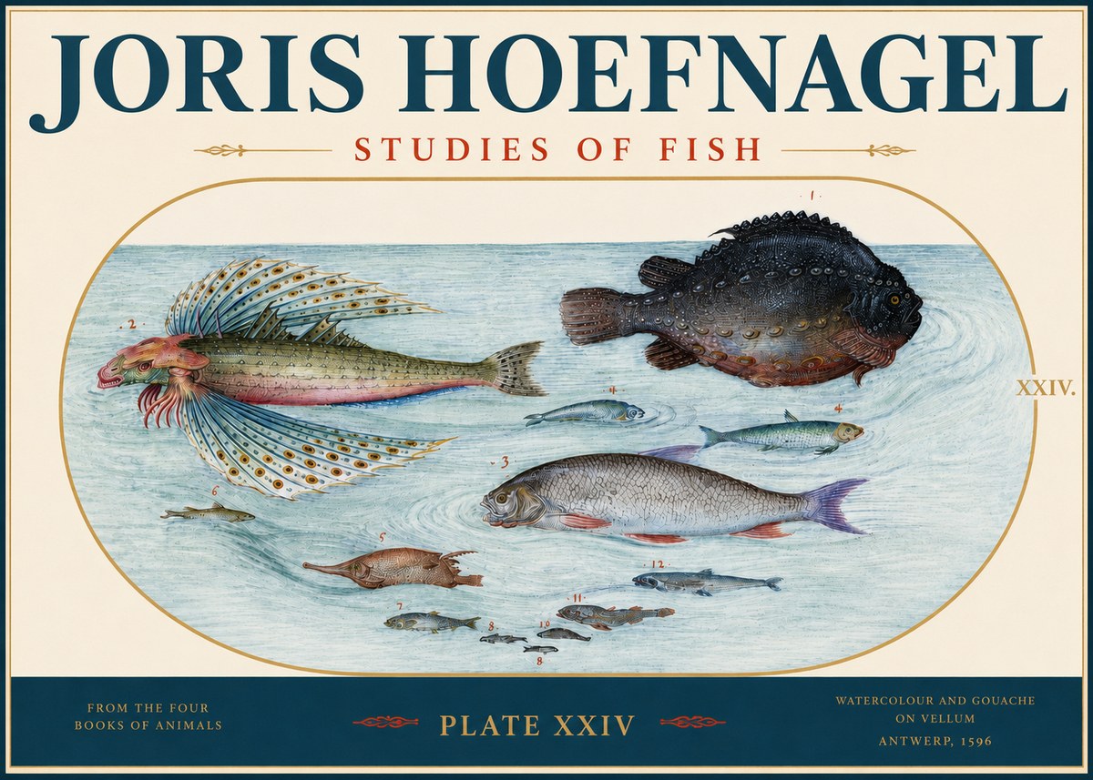 Joris Hoefnagel Studies of Fish II No3 - Plakat