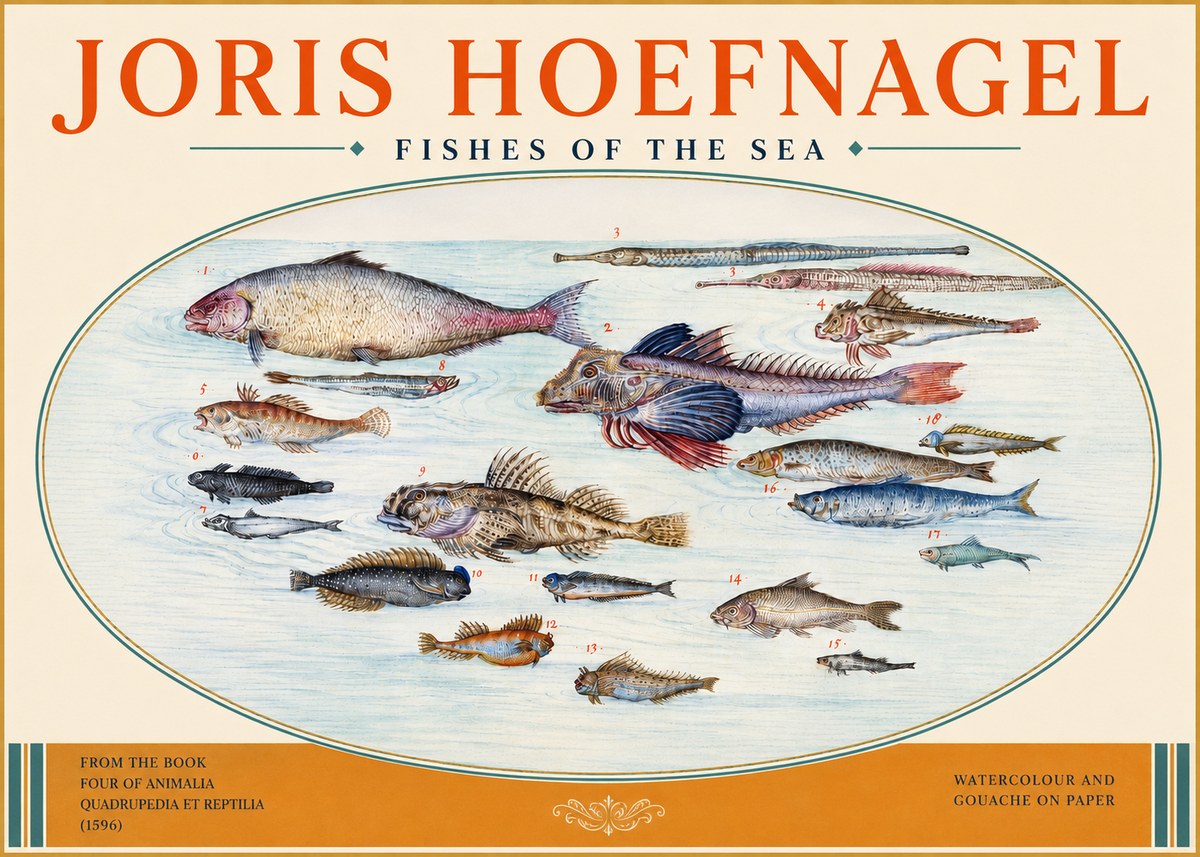 Joris Hoefnagel Fishes of the Sea III No3 - Plakat