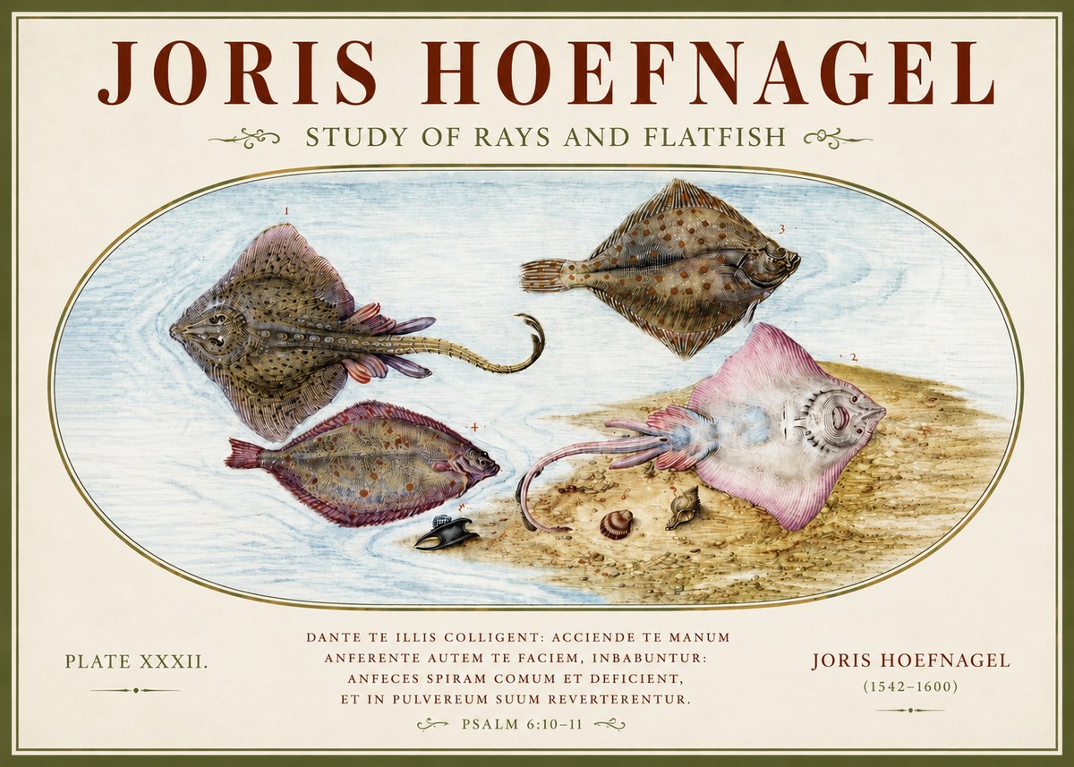 Joris Hoefnagel Study of Rays and Flatfish No4 - Plakat
