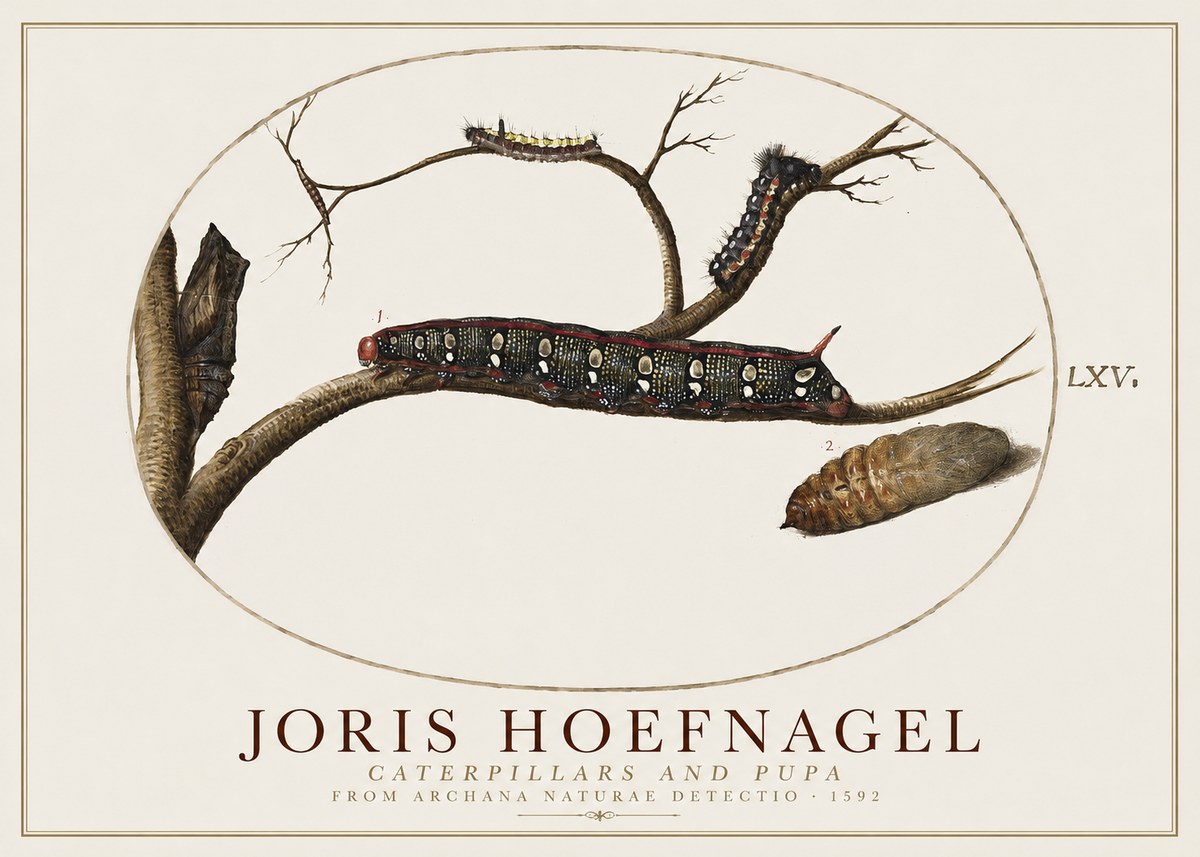 Joris Hoefnagel Caterpillars and Pupa No1 - Plakat