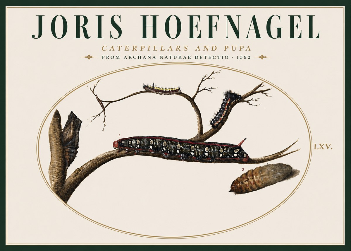 Joris Hoefnagel Caterpillars and Pupa No4 - Plakat