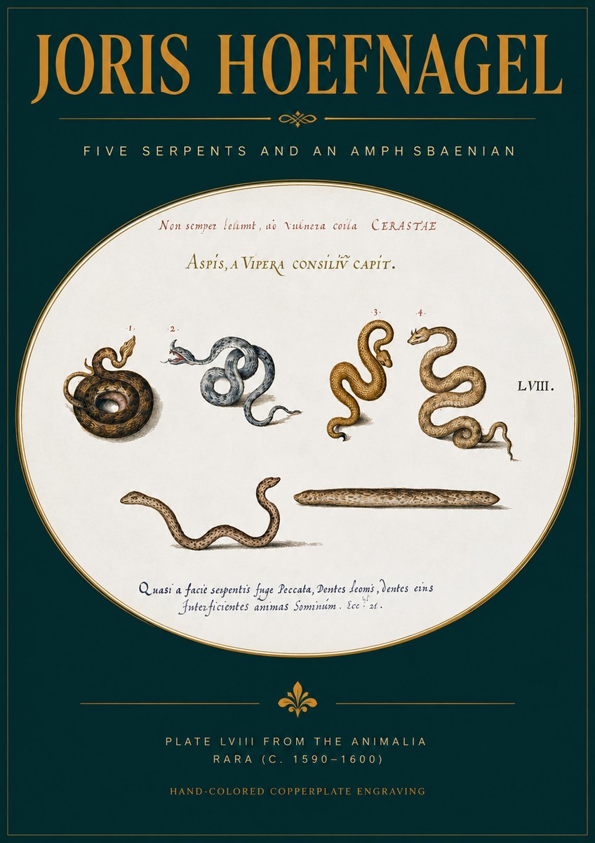 Joris Hoefnagel Five Serpents and an Amphisbaenian No2 - Plakat