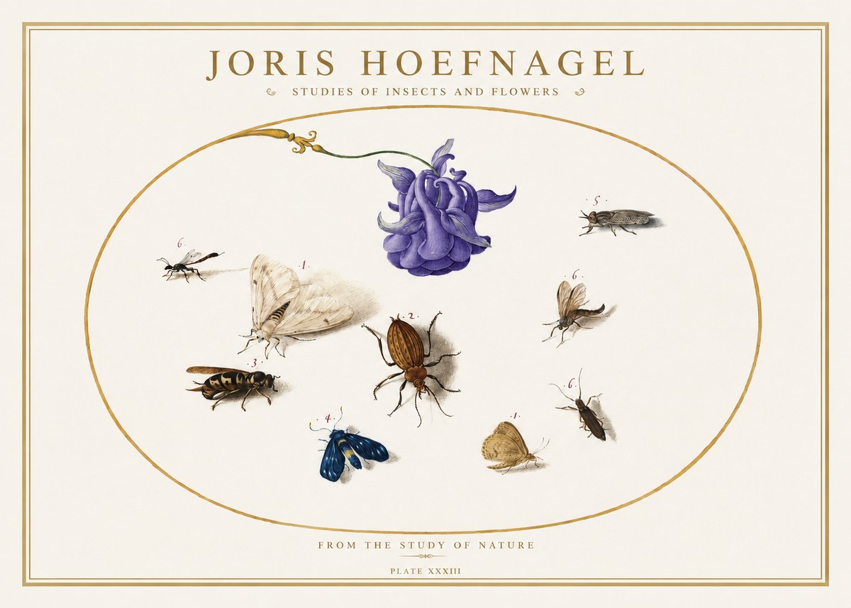 Joris Hoefnagel Studies of Insects and Flowers No5 - Plakat