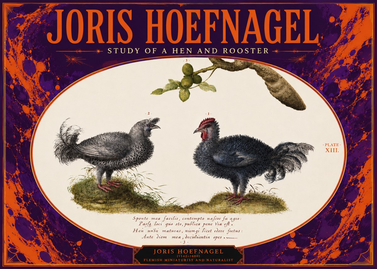 Joris Hoefnagel Study of a Hen and Rooster No4 - Plakat