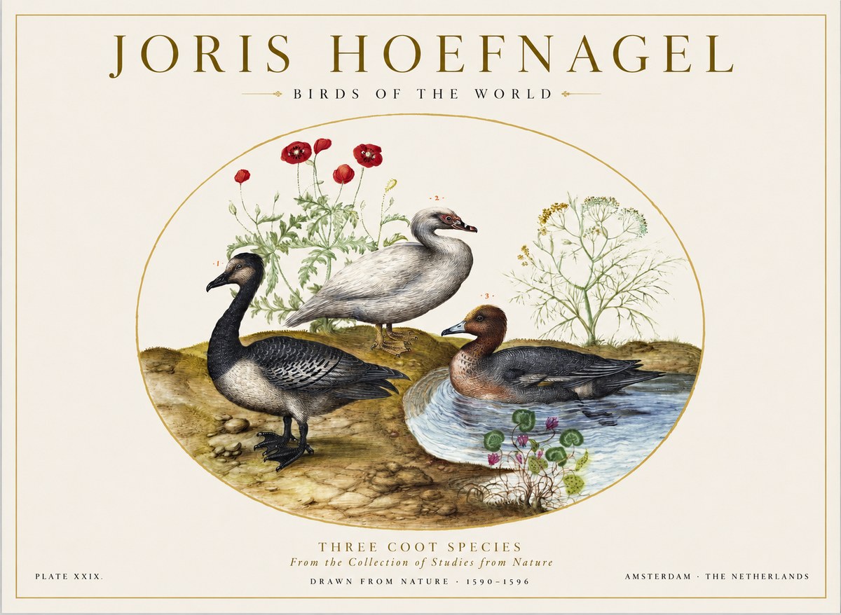 Joris Hoefnagel Three Coot Species No1 - Plakat