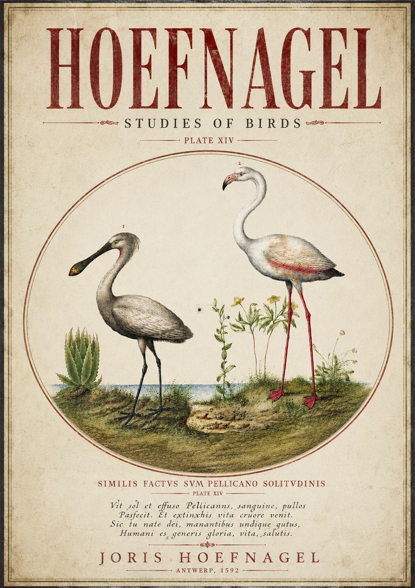 Joris Hoefnagel The Solitary Sanctuary of the Spoonbill and the Flamingo No5 - Plakat