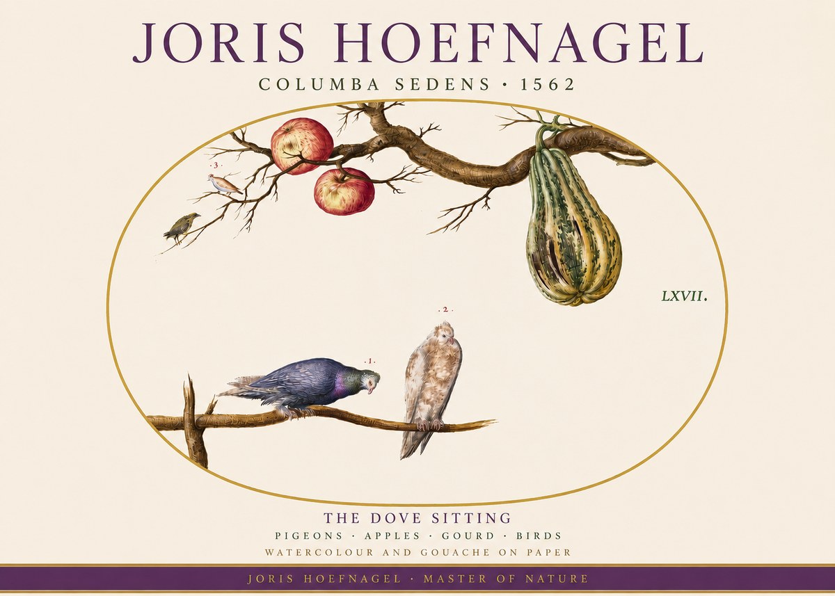Joris Hoefnagel Pigeons Sitting. No4 - Plakat