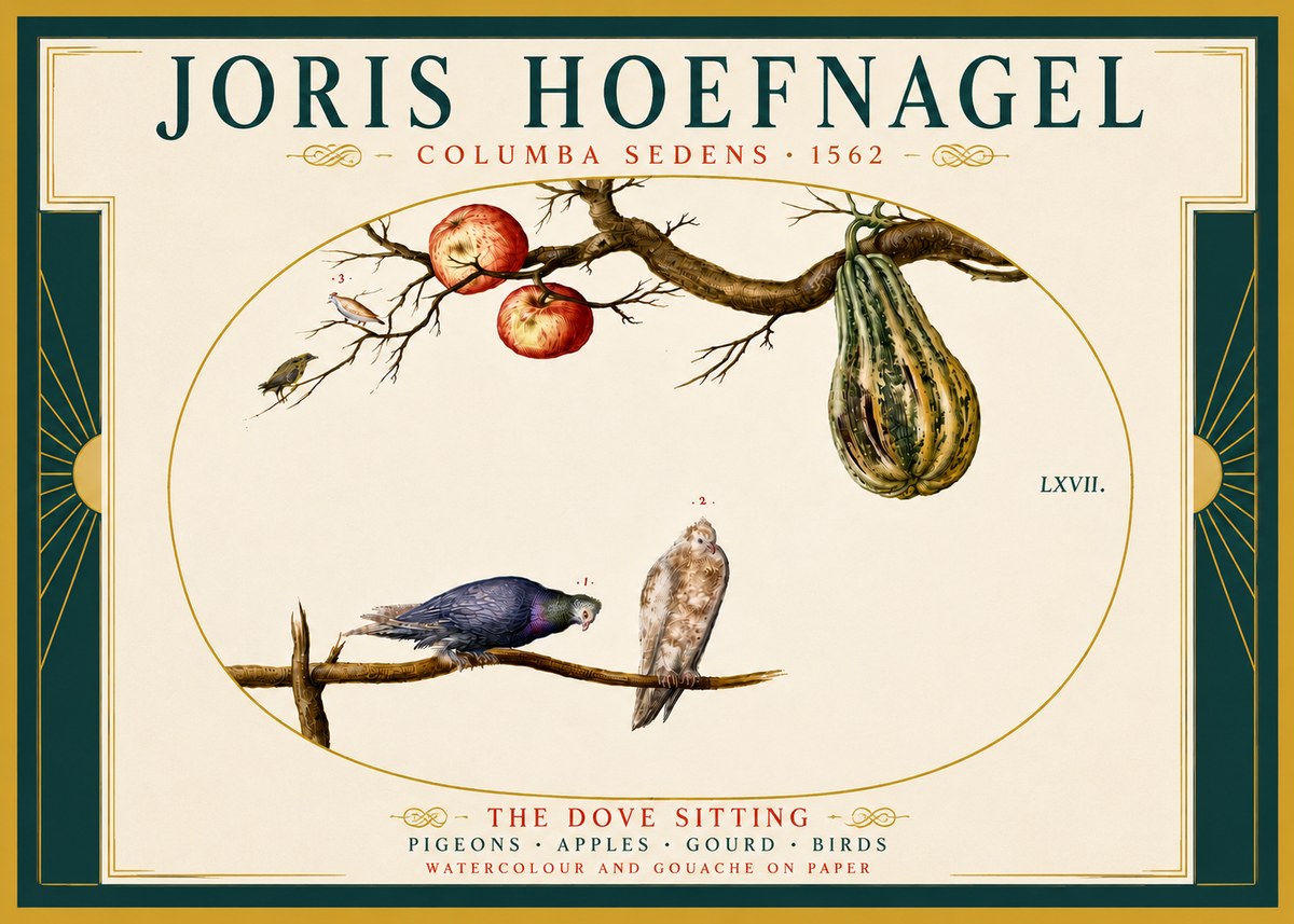 Joris Hoefnagel Pigeons Sitting. No6 - Plakat