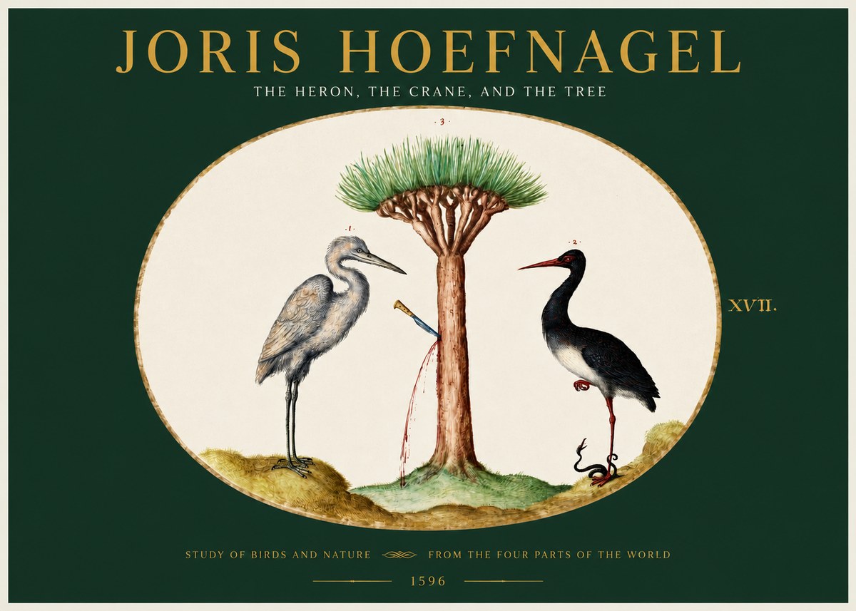 Joris Hoefnagel The Heron, the Crane, and the Tree No2 - Plakat