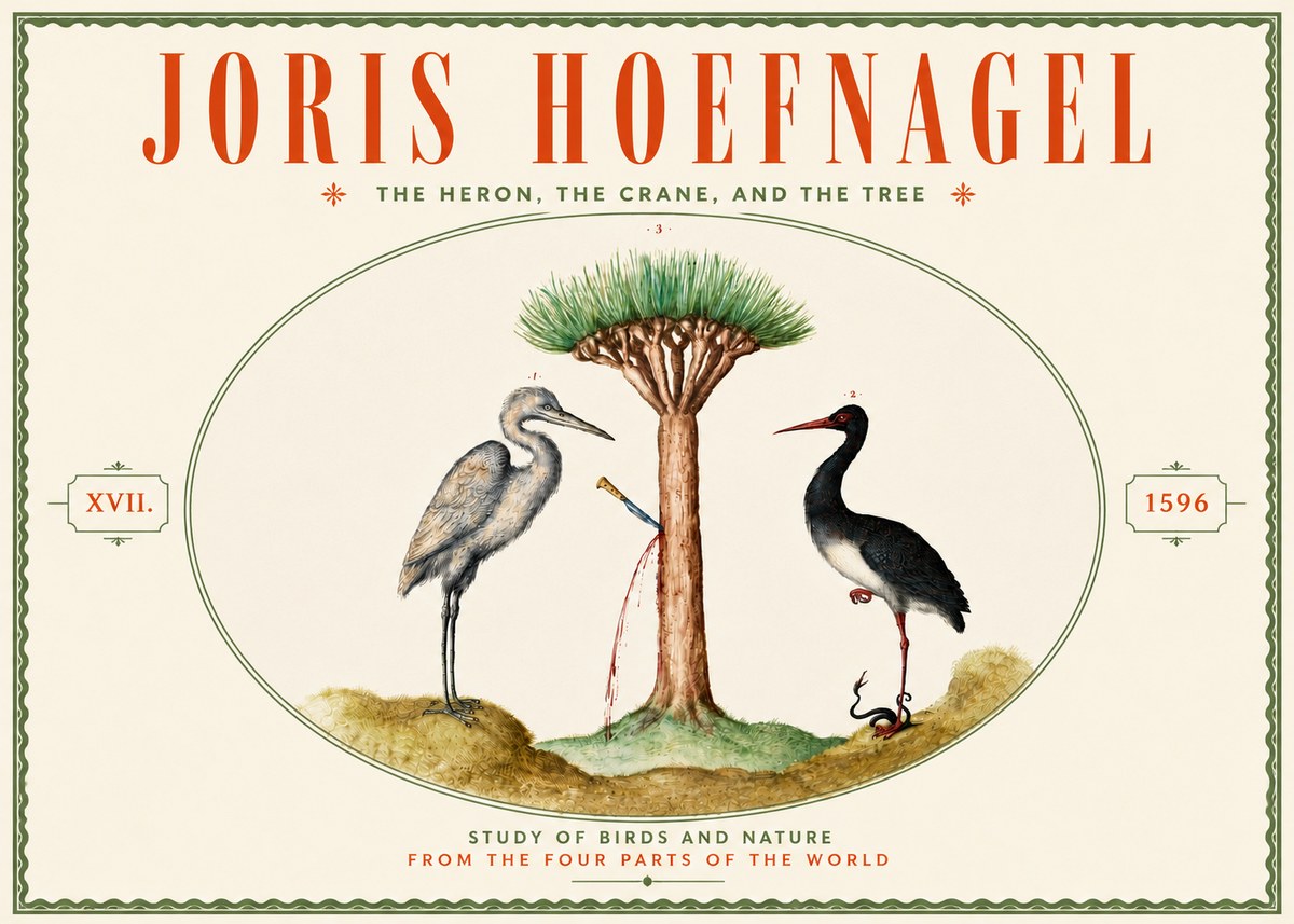 Joris Hoefnagel The Heron, the Crane, and the Tree No6 - Plakat