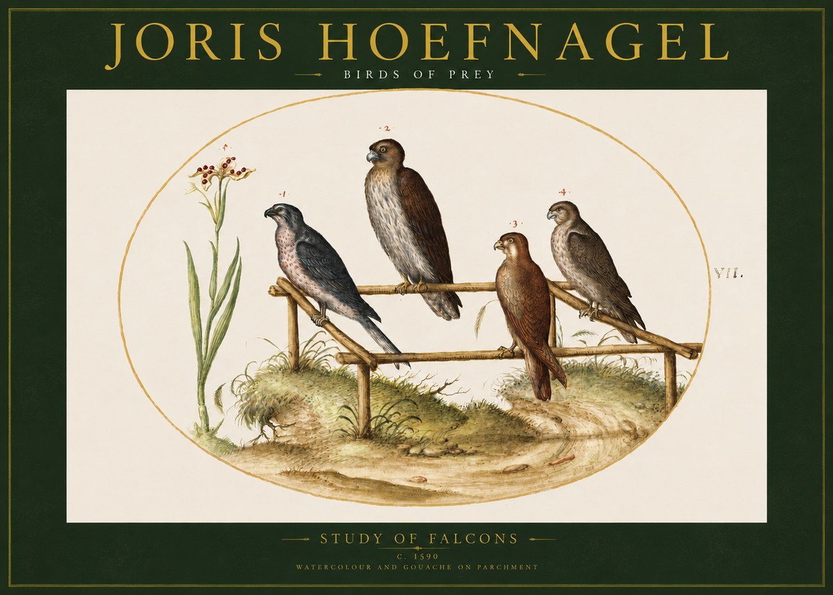 Joris Hoefnagel Study of Falcons No2 - Plakat