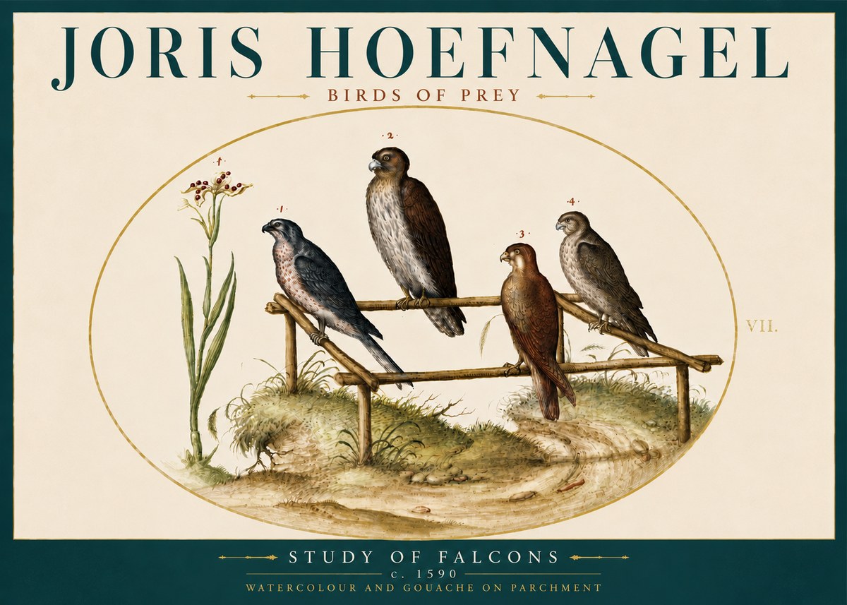 Joris Hoefnagel Study of Falcons No5 - Plakat