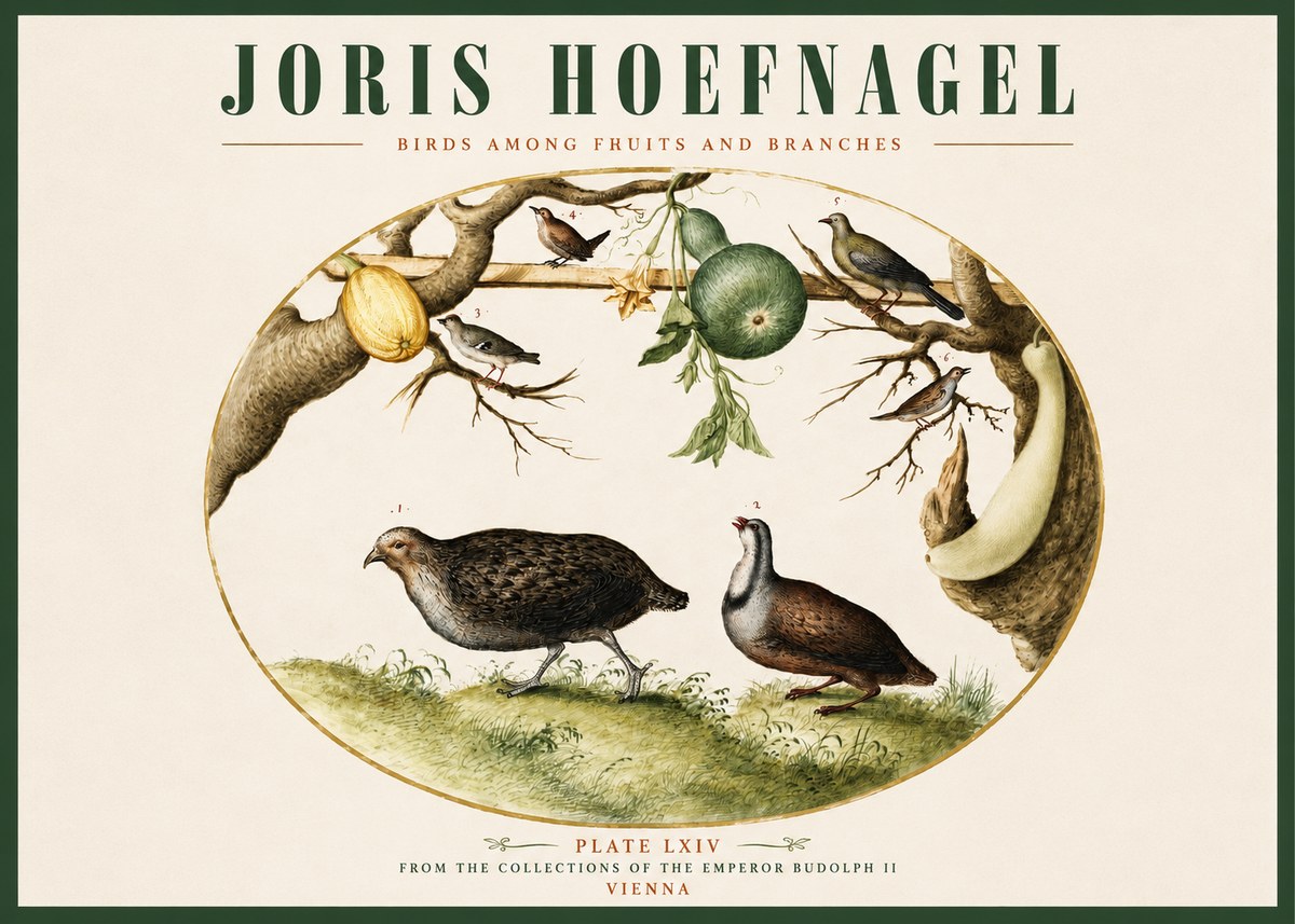 Joris Hoefnagel Birds Among Fruits and Branches No2 - Plakat