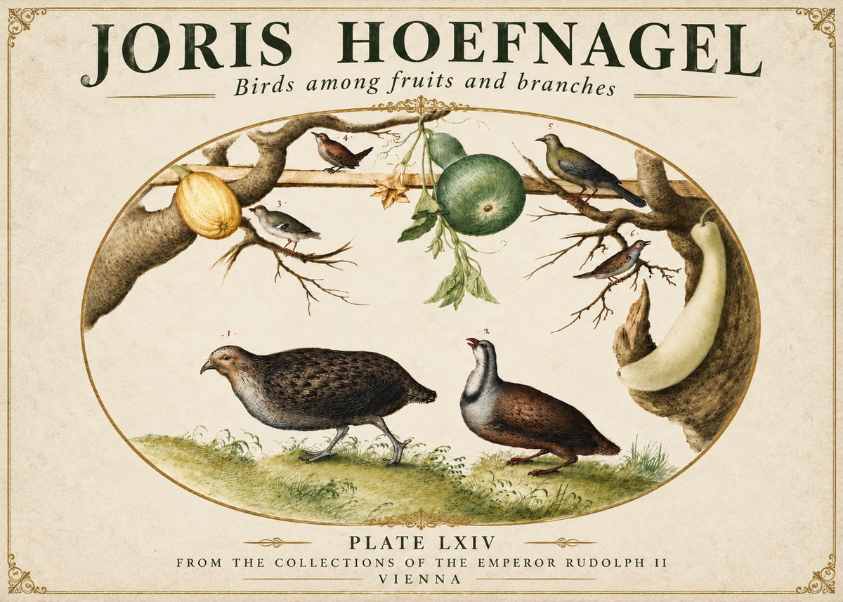 Joris Hoefnagel Birds Among Fruits and Branches No3 - Plakat