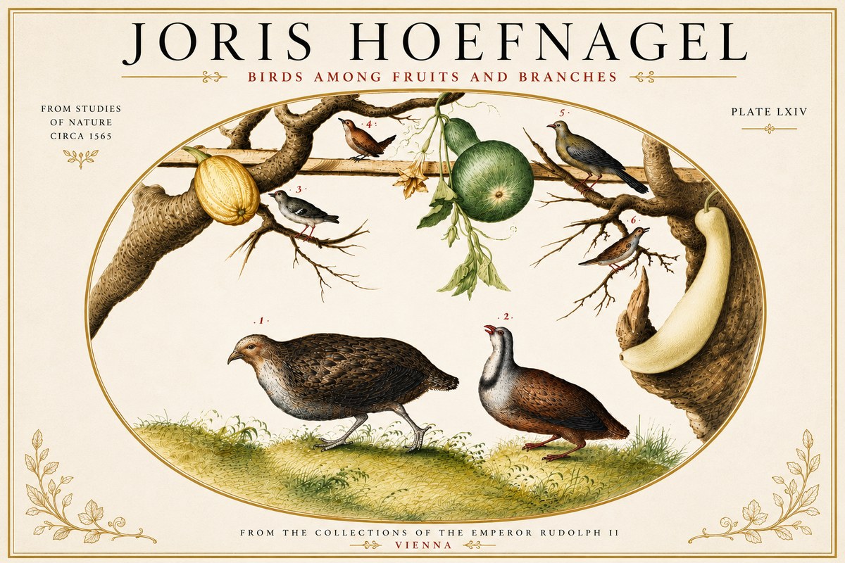 Joris Hoefnagel Birds Among Fruits and Branches No6 - Plakat
