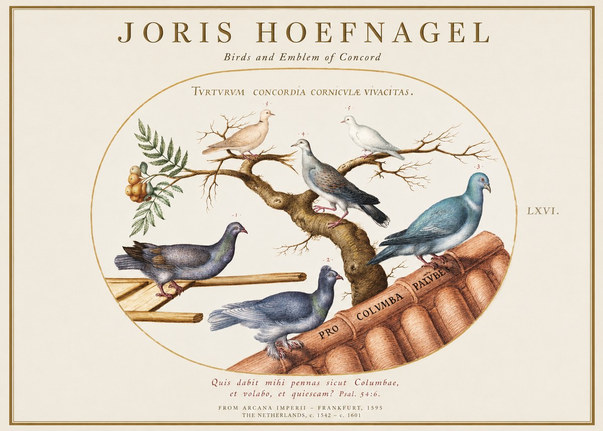 Joris Hoefnagel Birds and Emblem of Concord No1 - Plakat