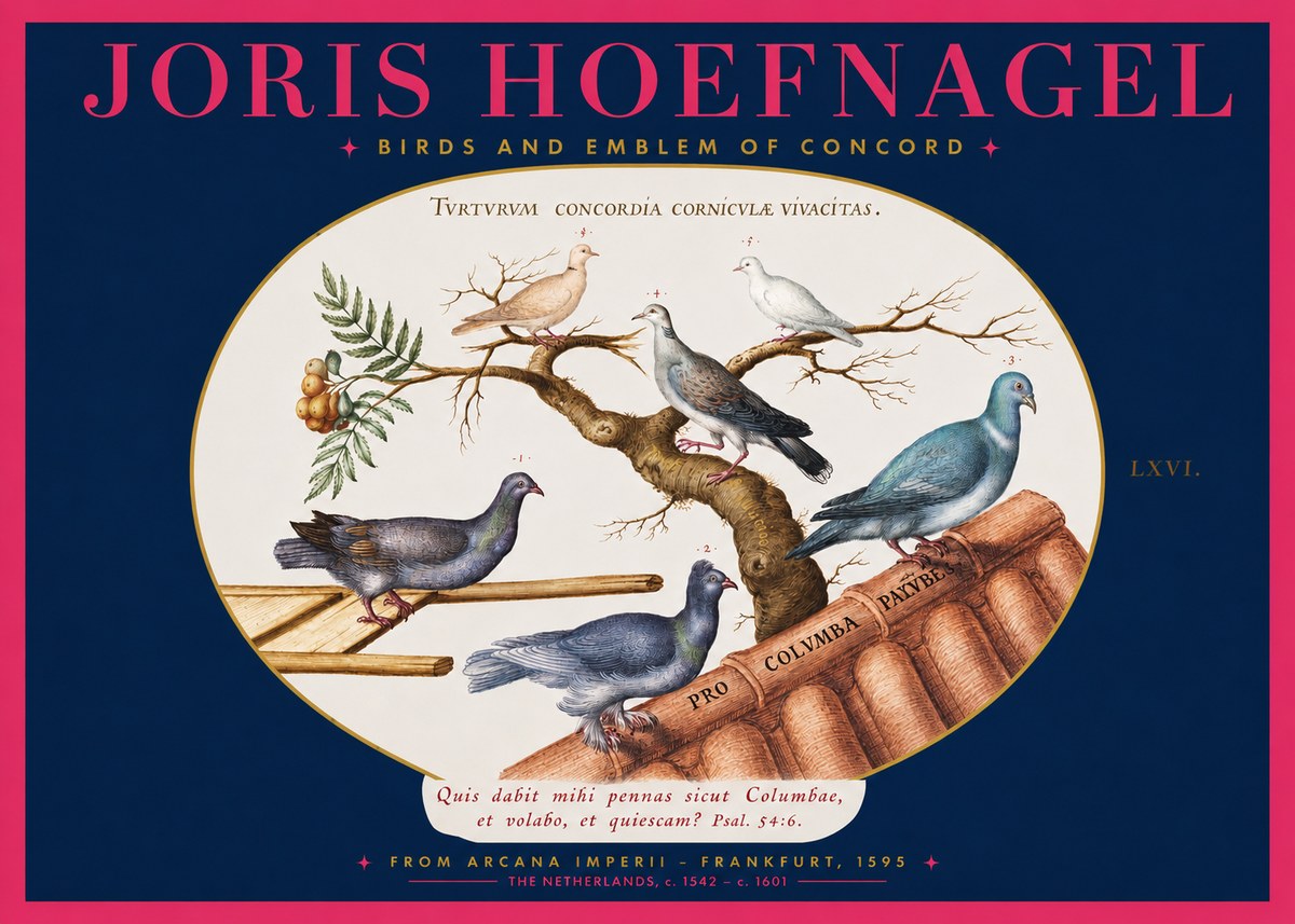 Joris Hoefnagel Birds and Emblem of Concord No2 - Plakat