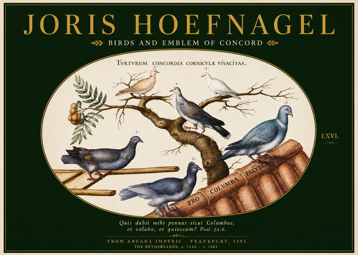 Joris Hoefnagel Birds and Emblem of Concord No3 - Plakat