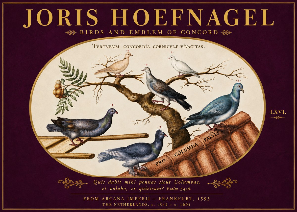 Joris Hoefnagel Birds and Emblem of Concord No5 - Plakat