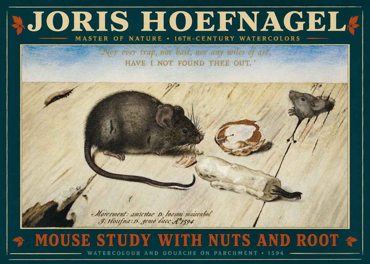 Joris Hoefnagel Mouse Study with Nuts and Root No2 - Plakat