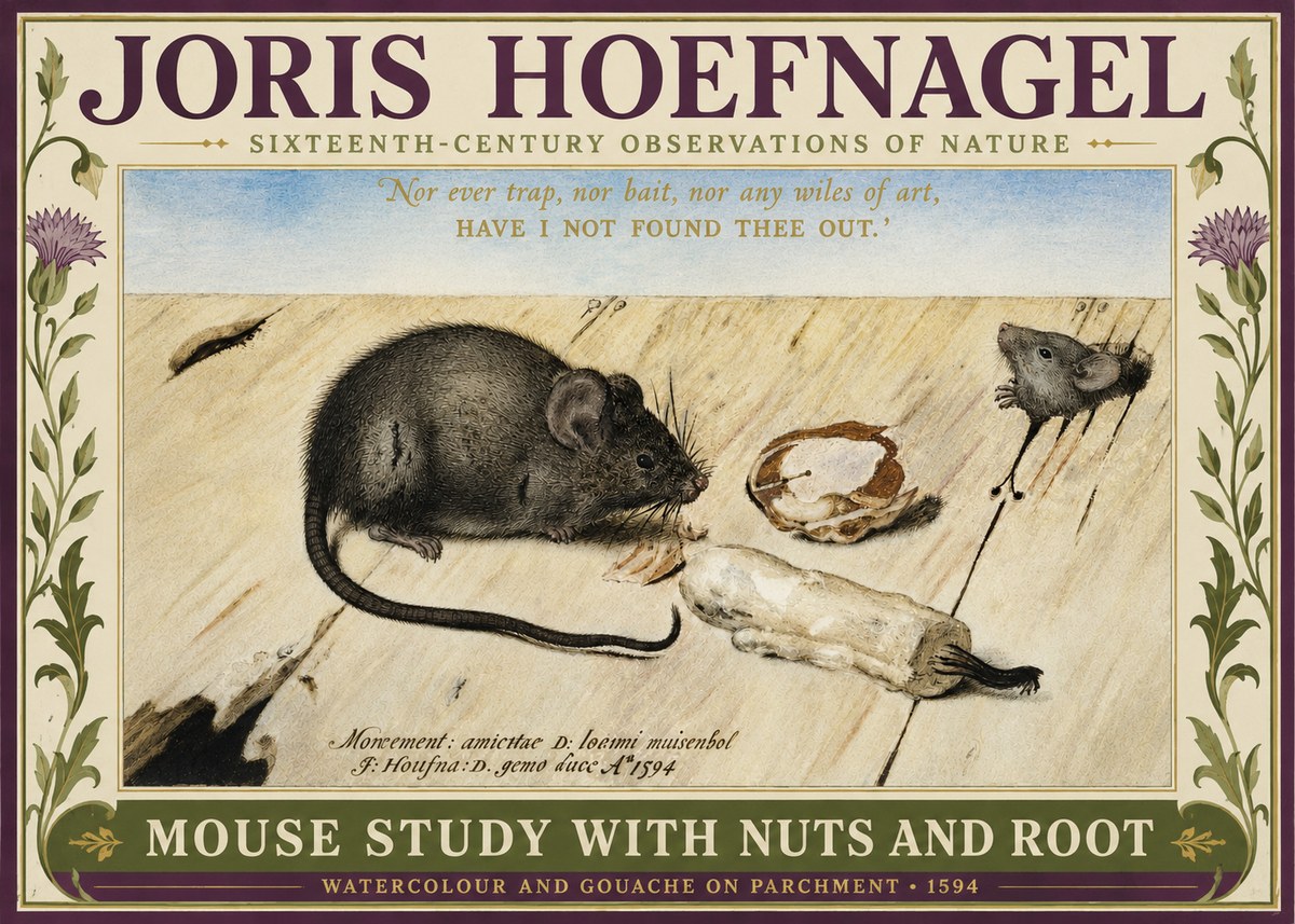 Joris Hoefnagel Mouse Study with Nuts and Root No3 - Plakat