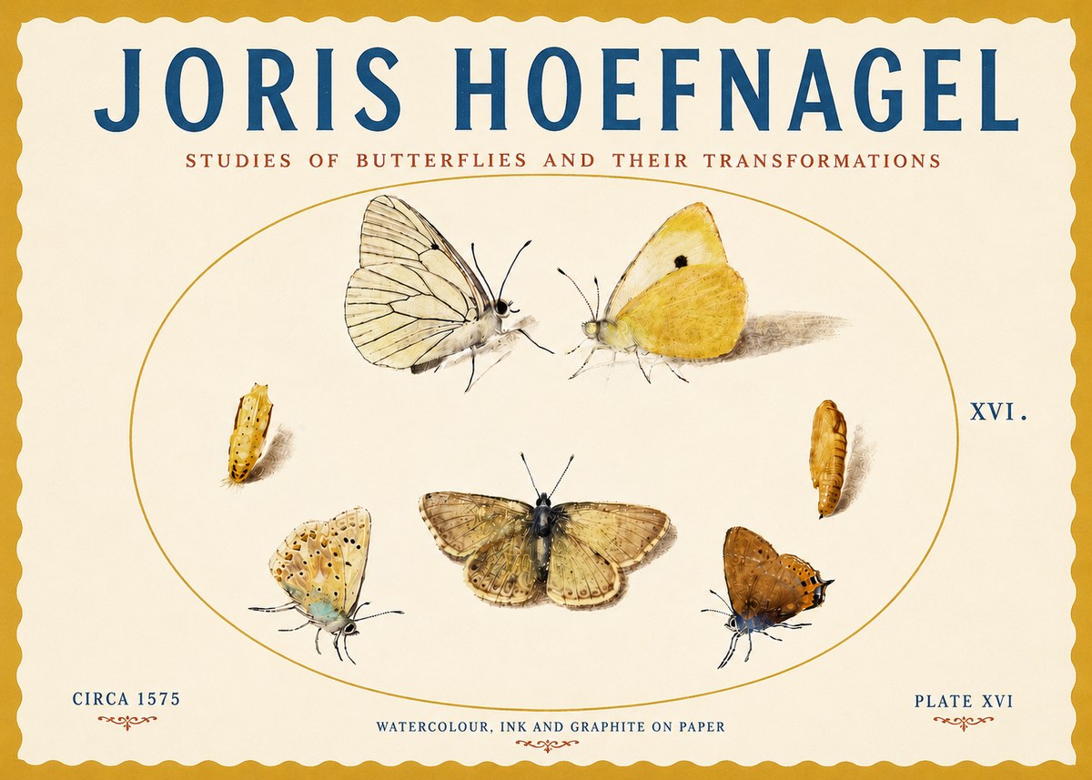 Joris Hoefnagel Studies of Butterflies and Their Transformations No5 - Plakat