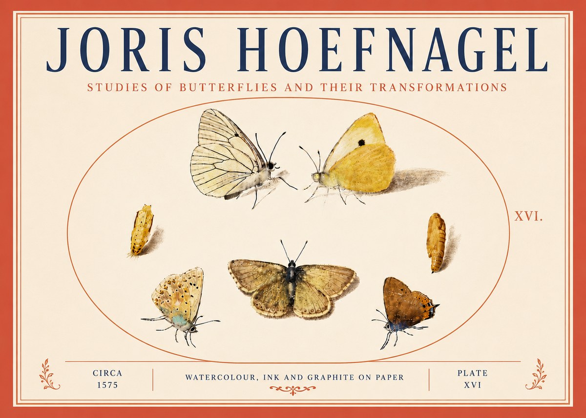 Joris Hoefnagel Studies of Butterflies and Their Transformations No6 - Plakat