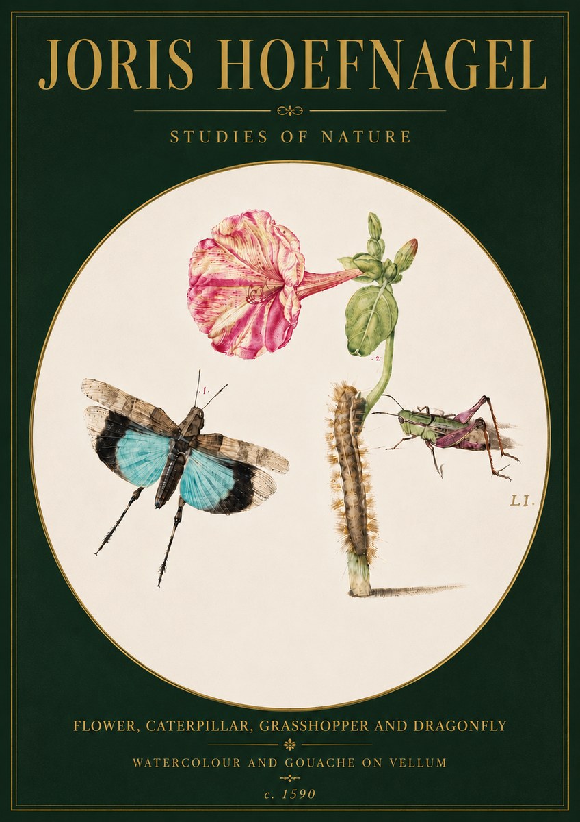 Joris Hoefnagel Plate L1. Studies of Insects and Plants No6 - Plakat